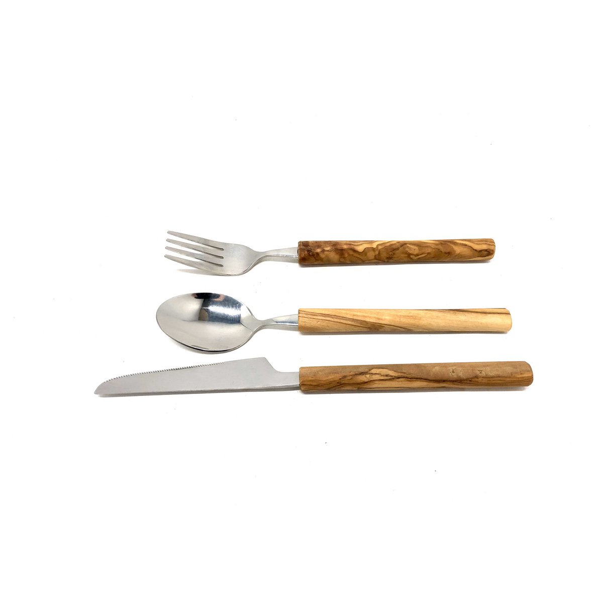 Couverts en acier inoxydable avec manche en bois d'olivier en lot de 3