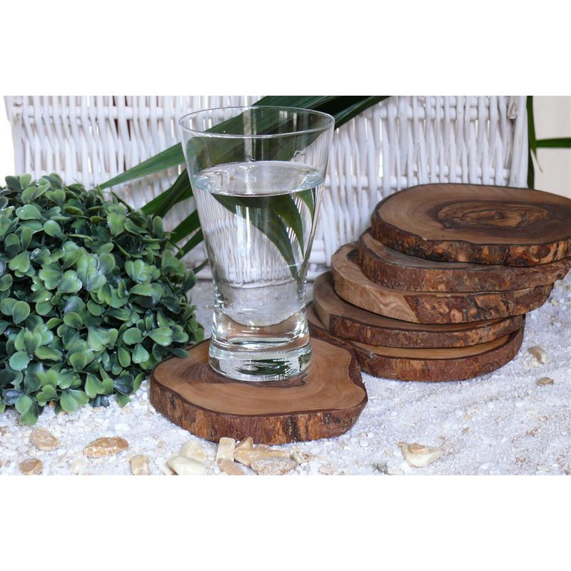 Lot de 12 sous-verres RUSTIQUE ROND Ø 10 à 12 cm environ en bois d'olivier