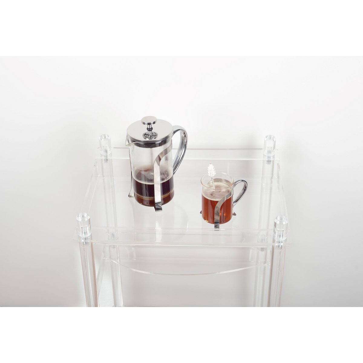 Tasses à café en verre avec déco en métal argent - lot de 2