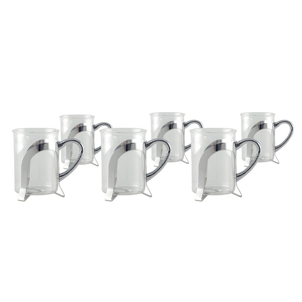 Tasses à café en verre avec déco en métal argent - lot de 2