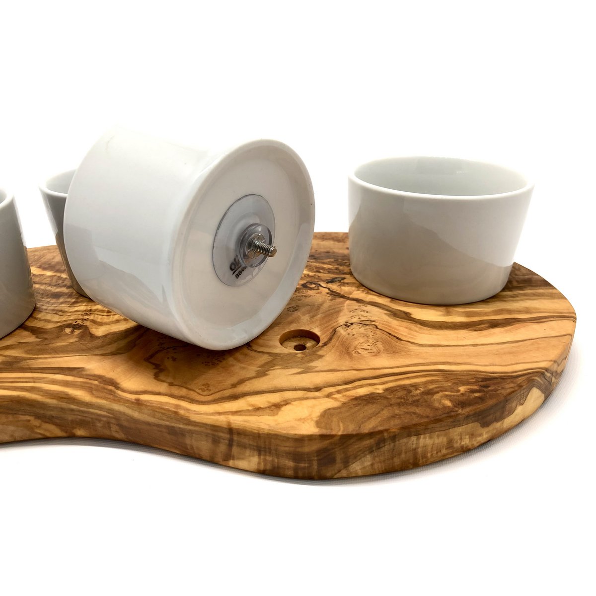 Plateau de service pour dips avec 4 petits bols en porcelaine