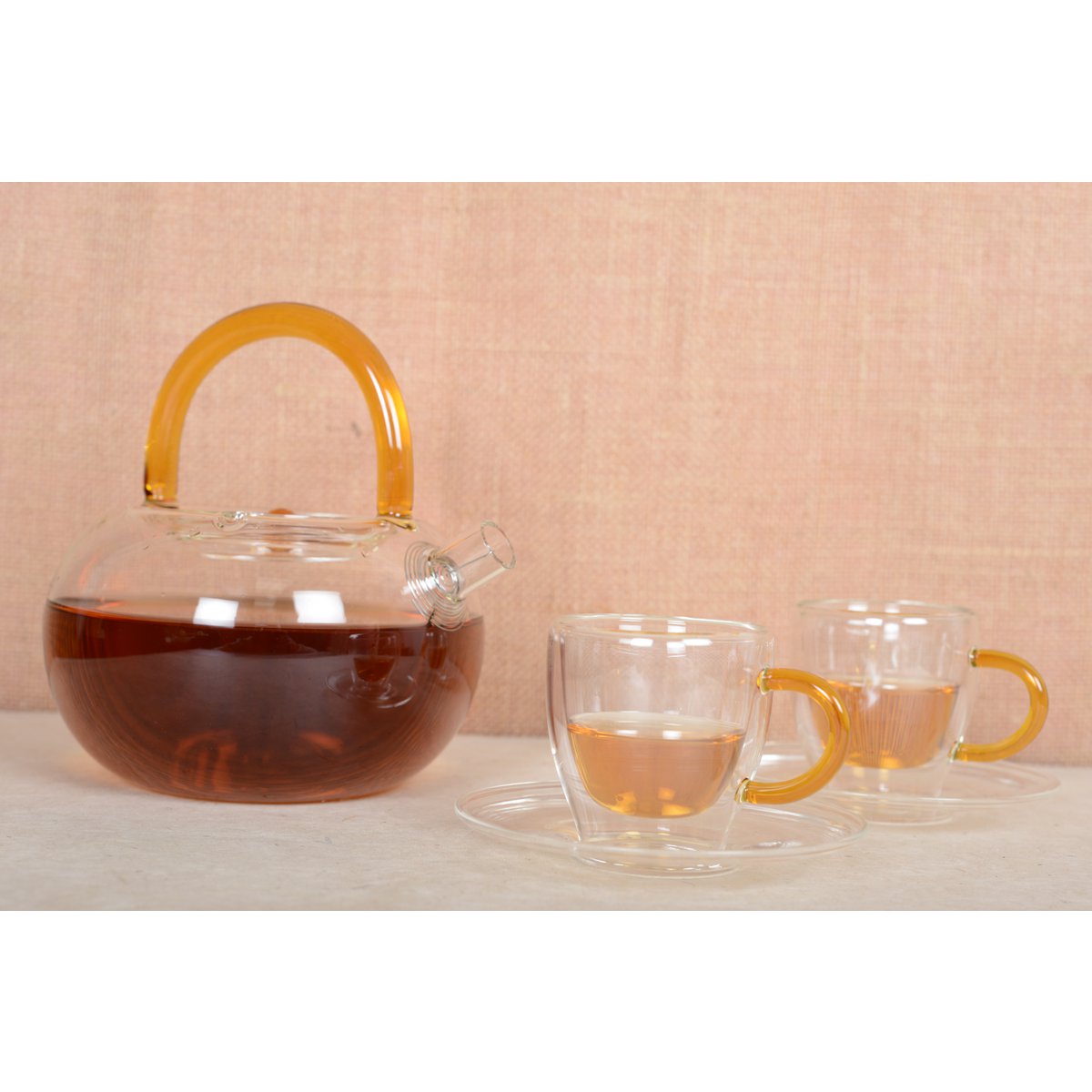 Théière en verre avec anse jaune 800ml