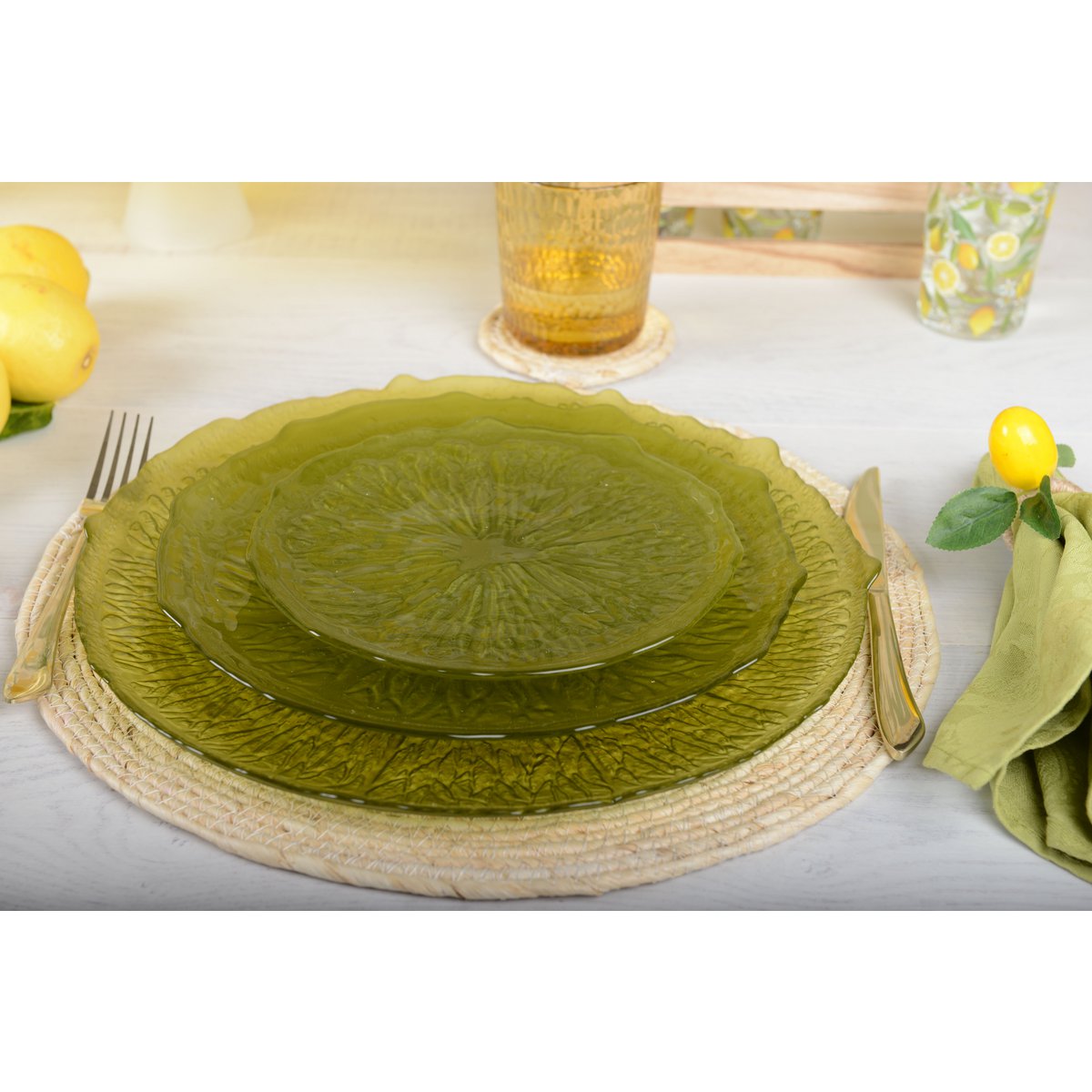 Assiette de présentation verte 34cm - citron