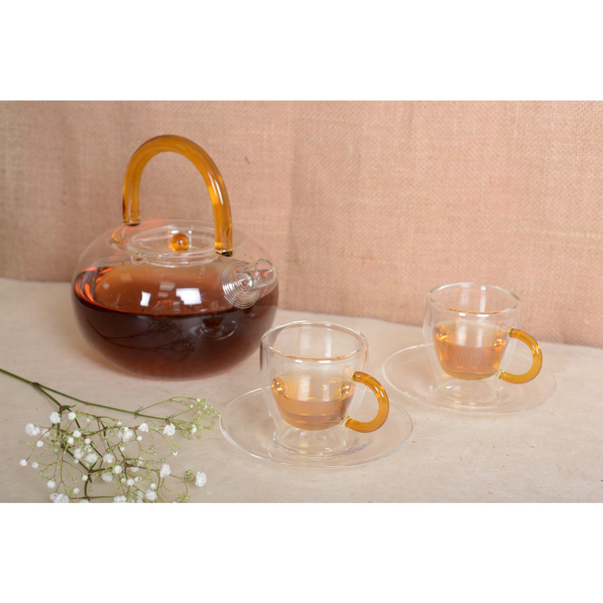 Théière en verre avec anse jaune 800ml