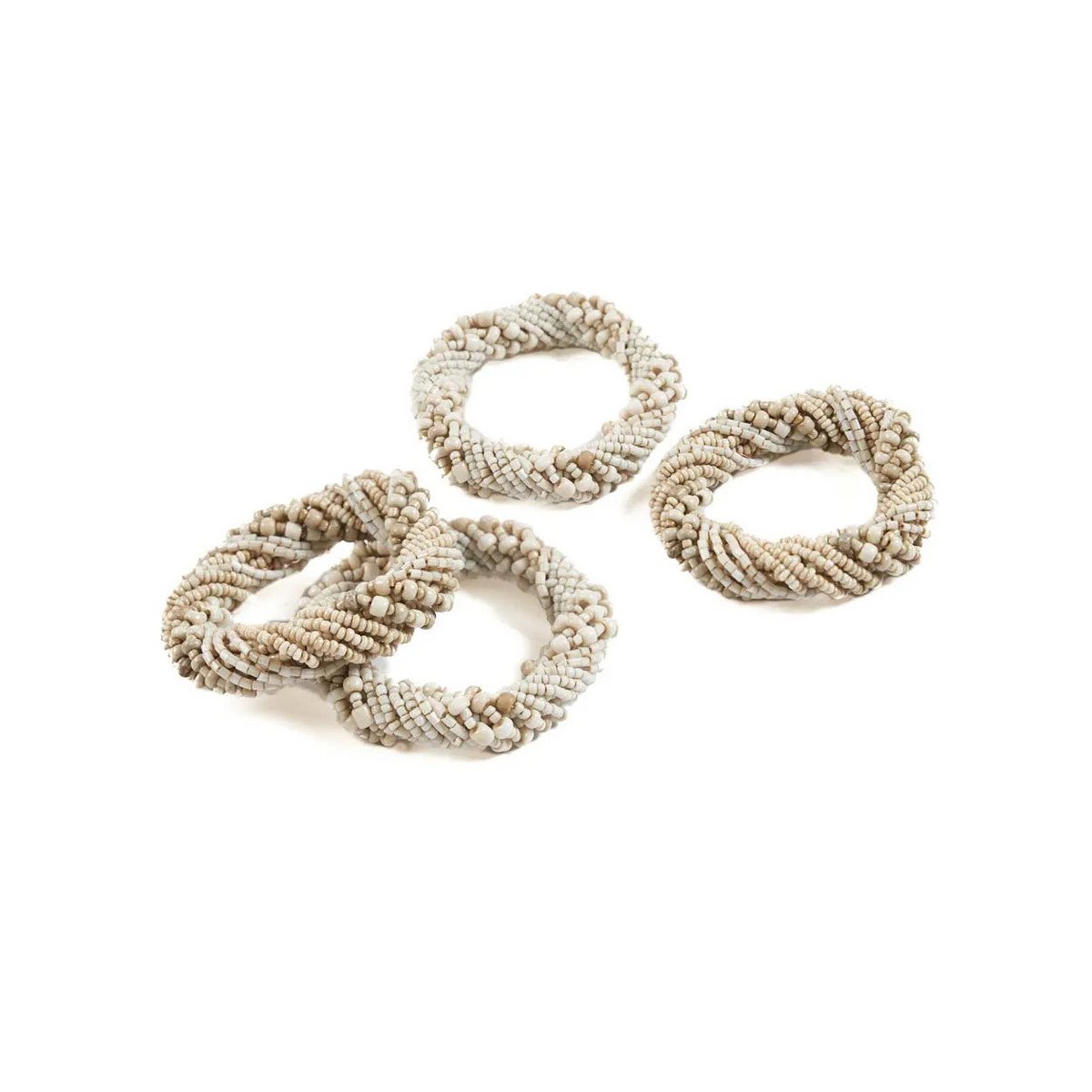 Rond de Serviette en Perles - Blanc - Lot de 4