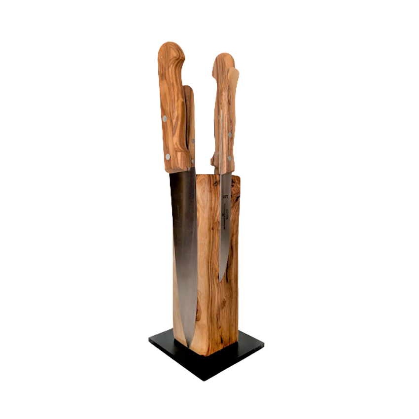 Bloc à couteaux TOWER en bois d'olivier Bloc à couteaux magnétique