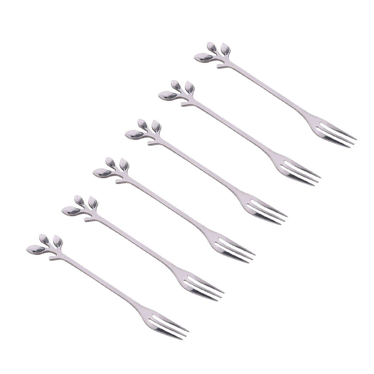 Fourchettes à dessert feuilles assorties argent - lot de 6