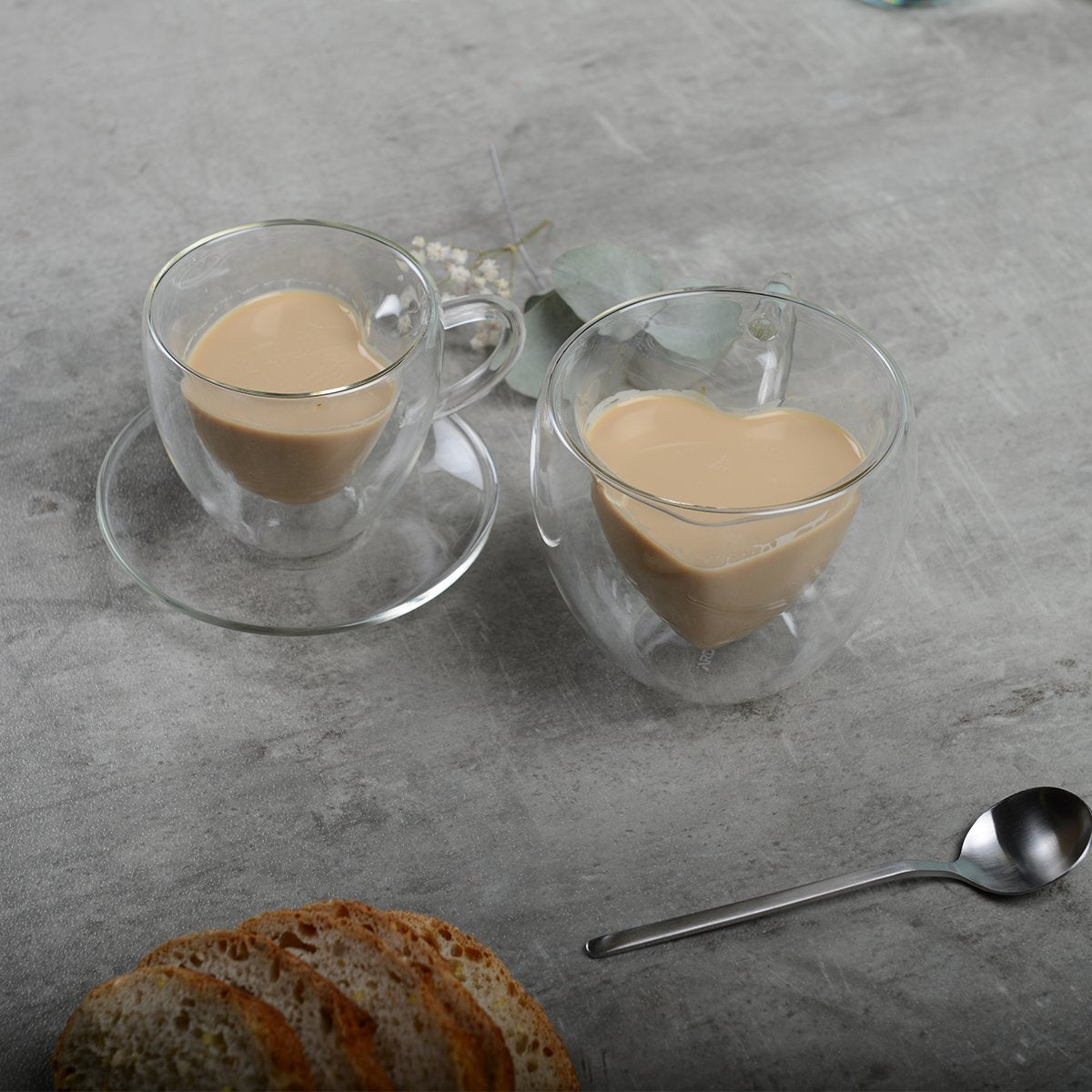 Tasses à café double paroi café en coeur 150ml - lot de 2