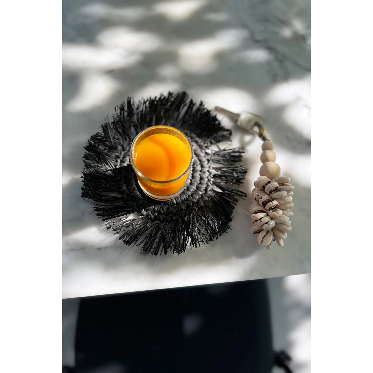 Sous-verre en raphia à franges - Noir
