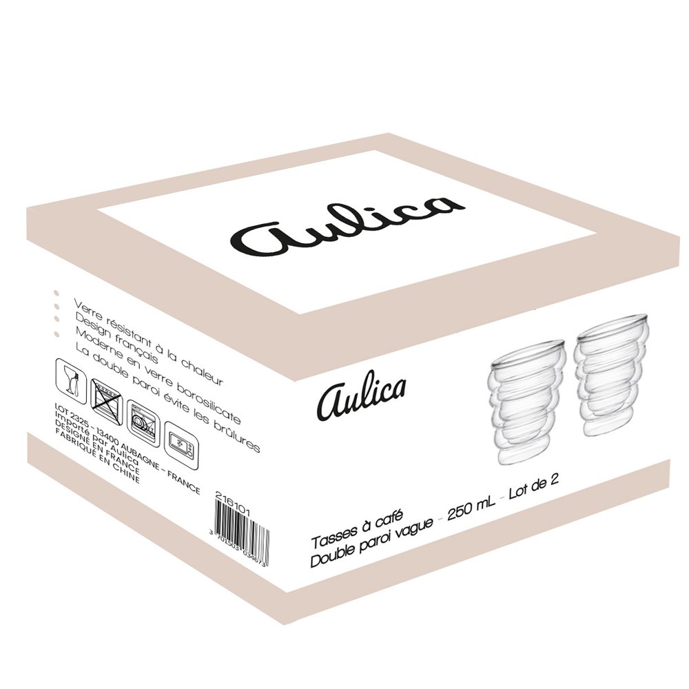 Tasses à thé et café double paroi vague 250ml - lot de 2