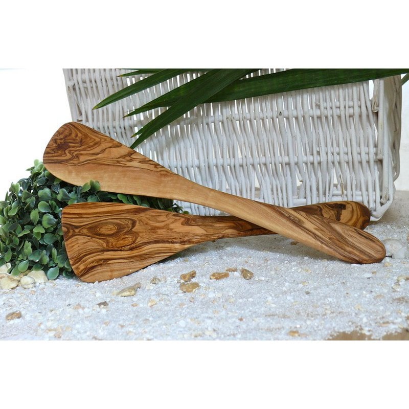 Set de 2 spatules de cuisine sans trous en bois d'olivier
