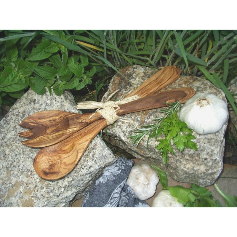 Couverts à salade en bois d'olivier 30 cm