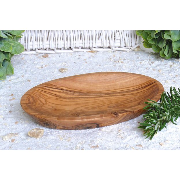 Petit bol ovale d'environ 17 – 19 x 11 x 3 cm en bois d'olivier