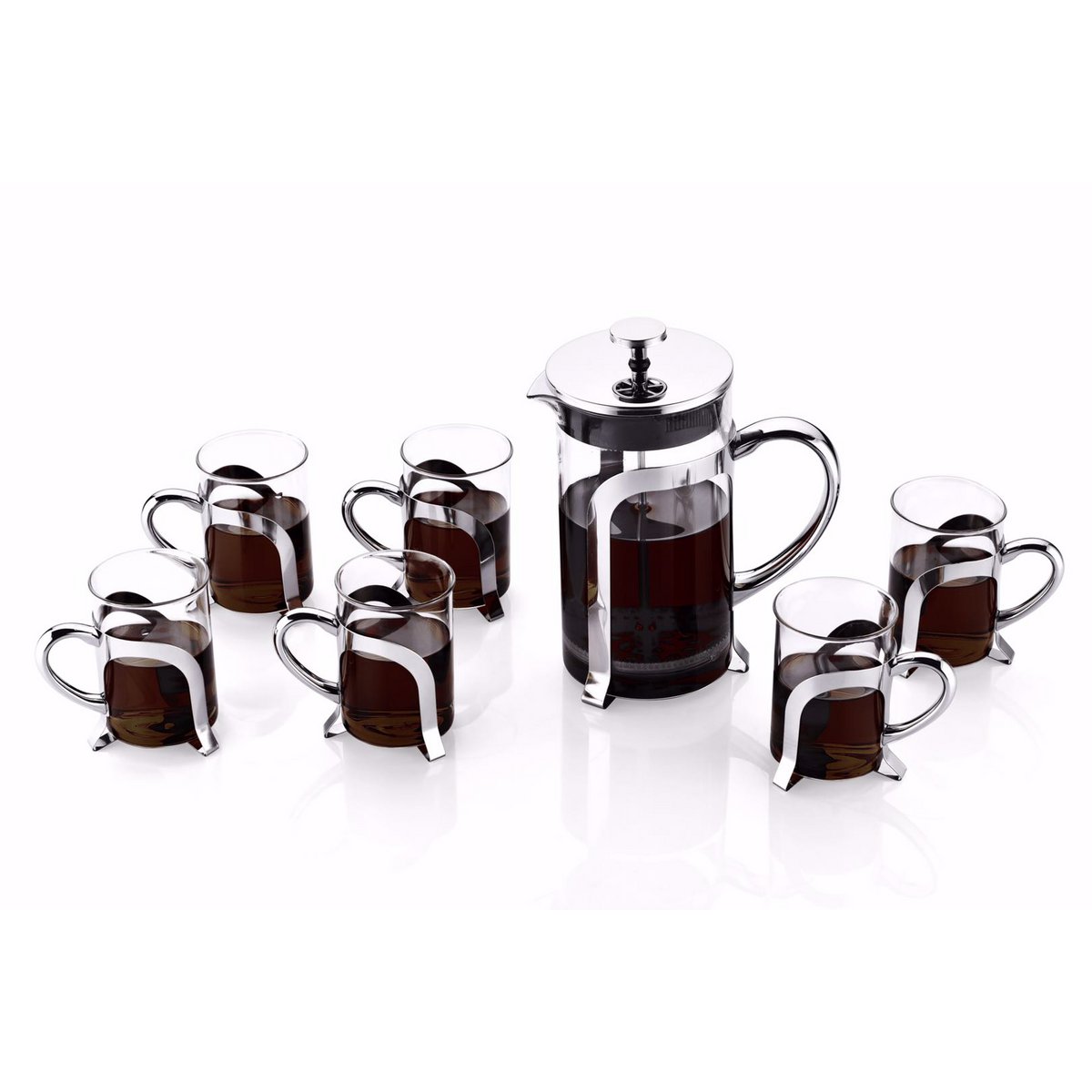 Tasses à café en verre avec déco en métal argent - lot de 2