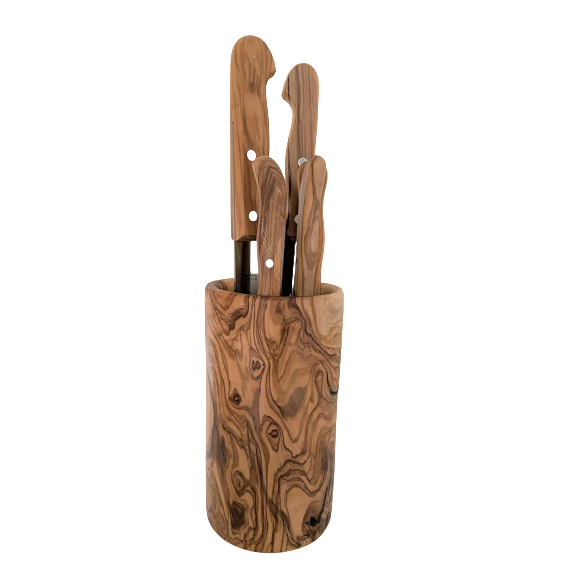 Bloc à couteaux DESIGN ROUND en bois d'olivier