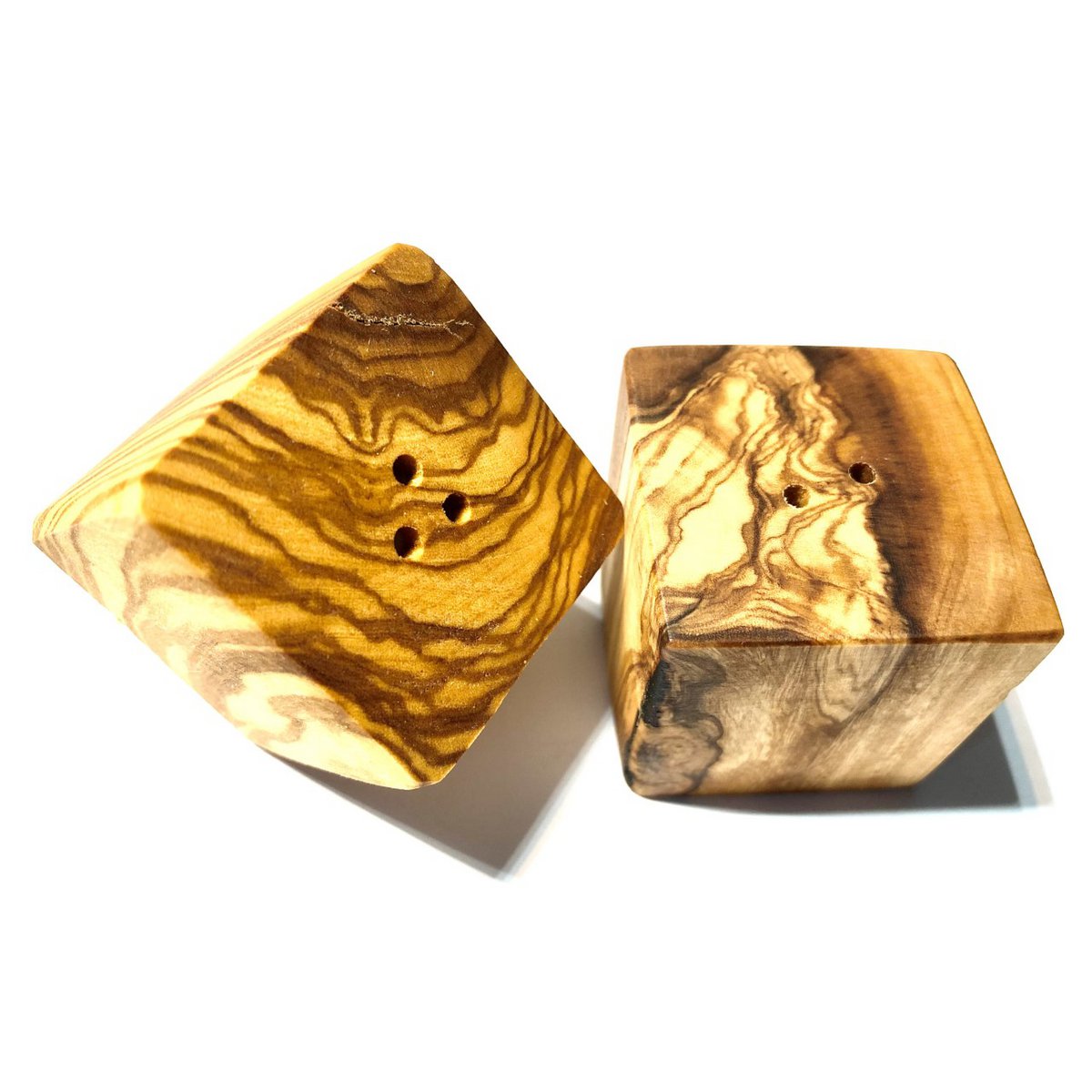 Set de 2 salières et poivrières CUBE en bois d'olivier