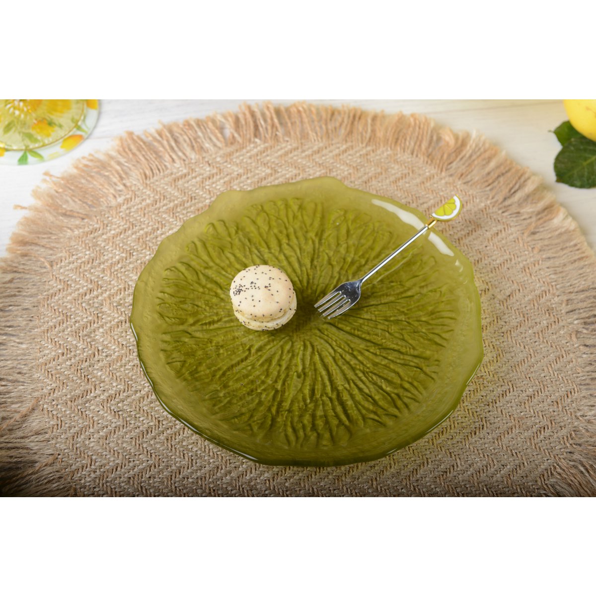 Assiette à dessert verte 21cm - citron