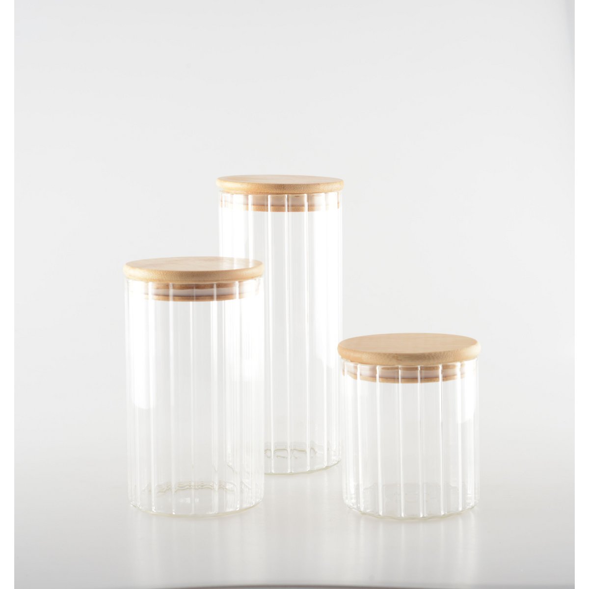 Pot de rangement en verre et couvercle en bois 9x9x20cm