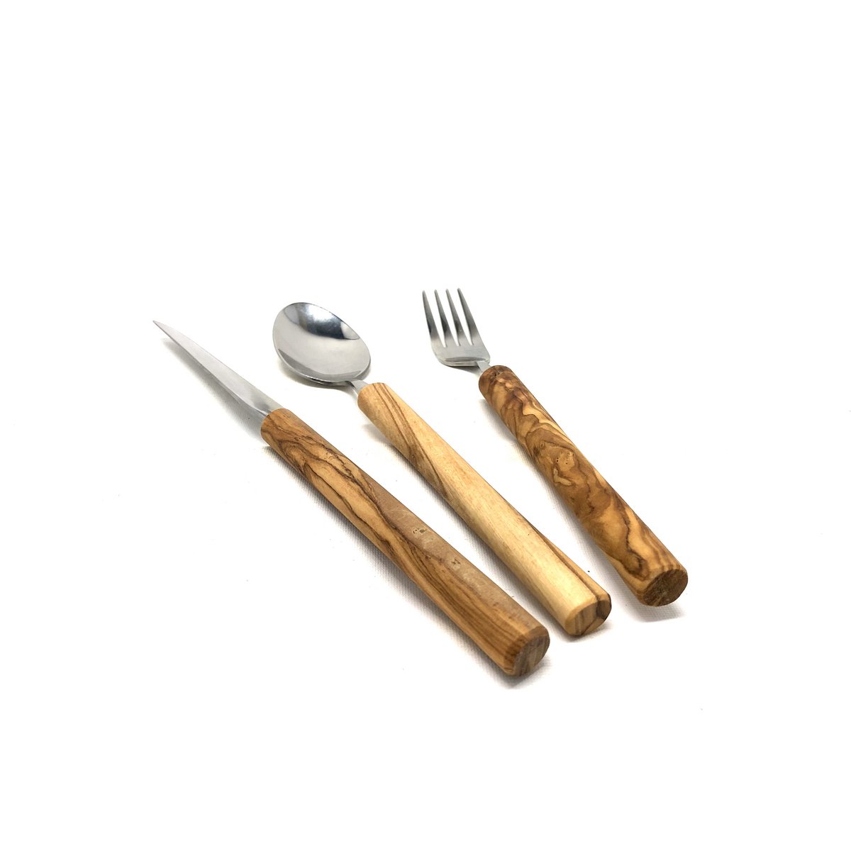 Couverts en acier inoxydable avec manche en bois d'olivier en lot de 3