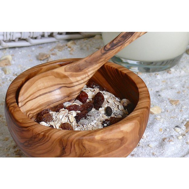 Bol à céréales en bois d'olivier Ø 14 cm avec cuillère