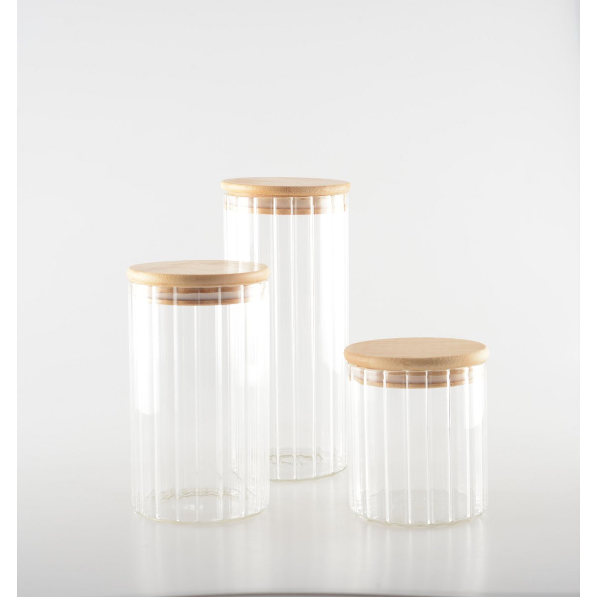 Pot de rangement en verre et couvercle en bois 9x9x15cm