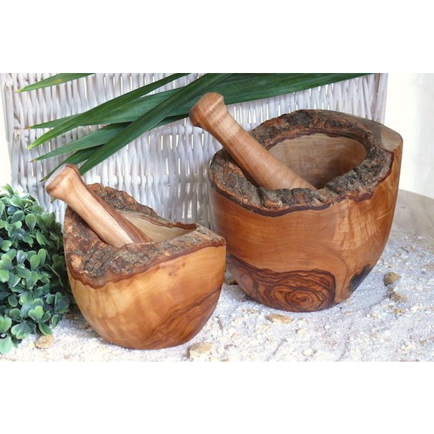Mortier rustique Ø 12 cm avec pilon en bois d'olivier