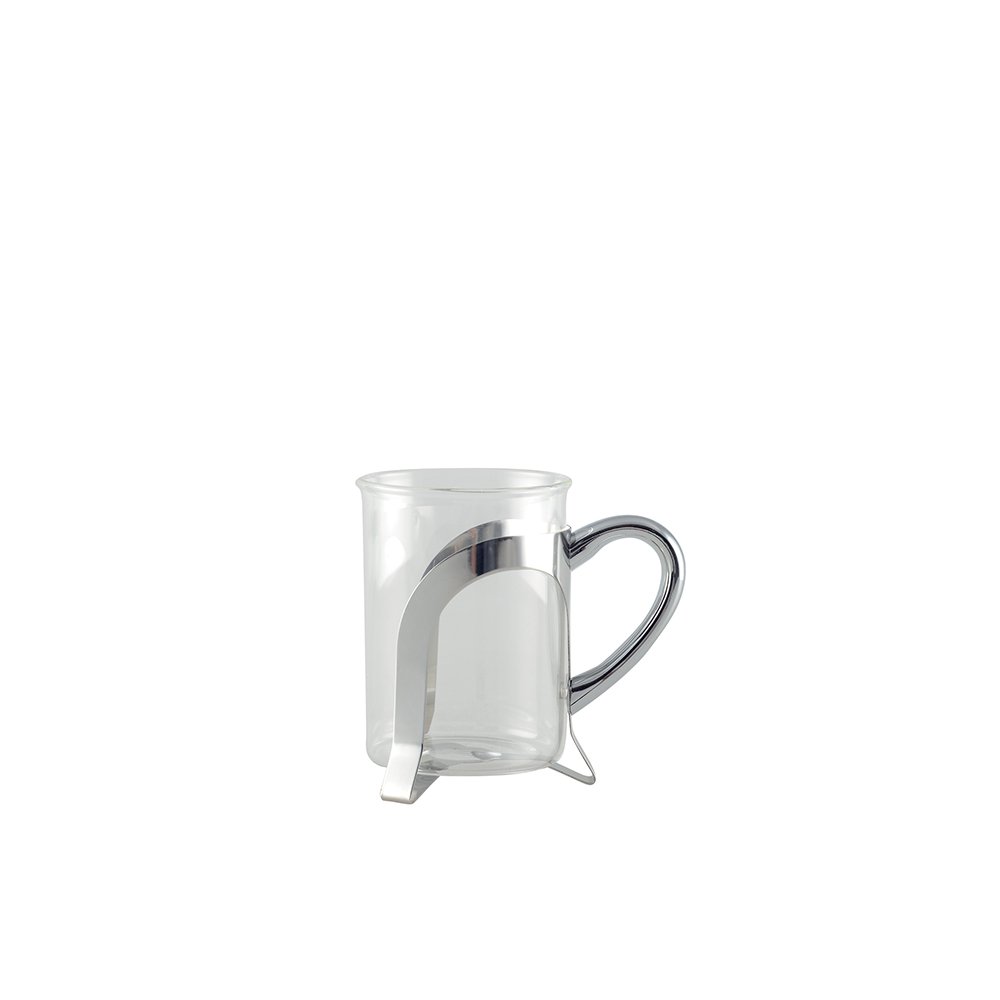 Tasses à café en verre avec déco en métal argent - lot de 2