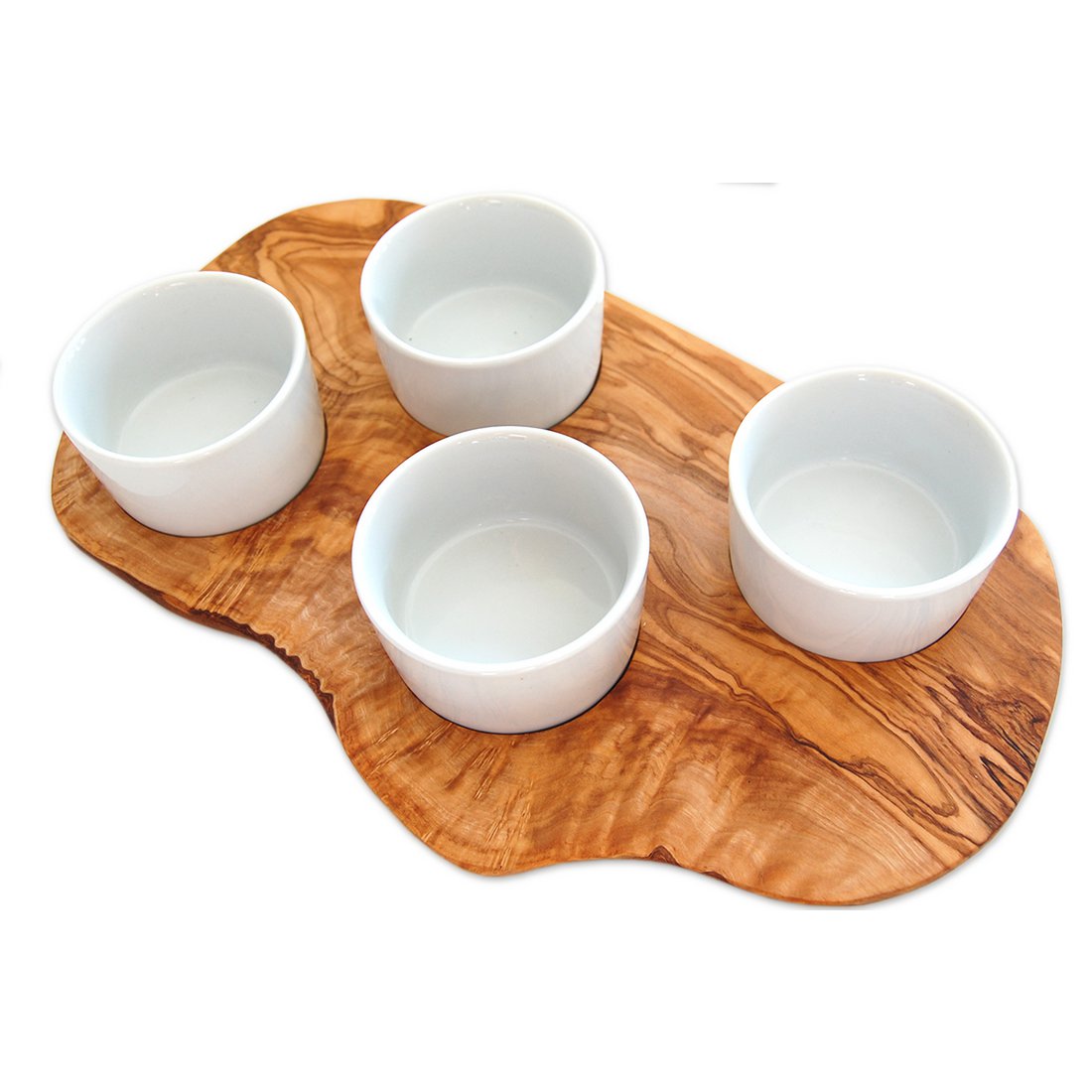 Plateau de service pour dips avec 4 petits bols en porcelaine