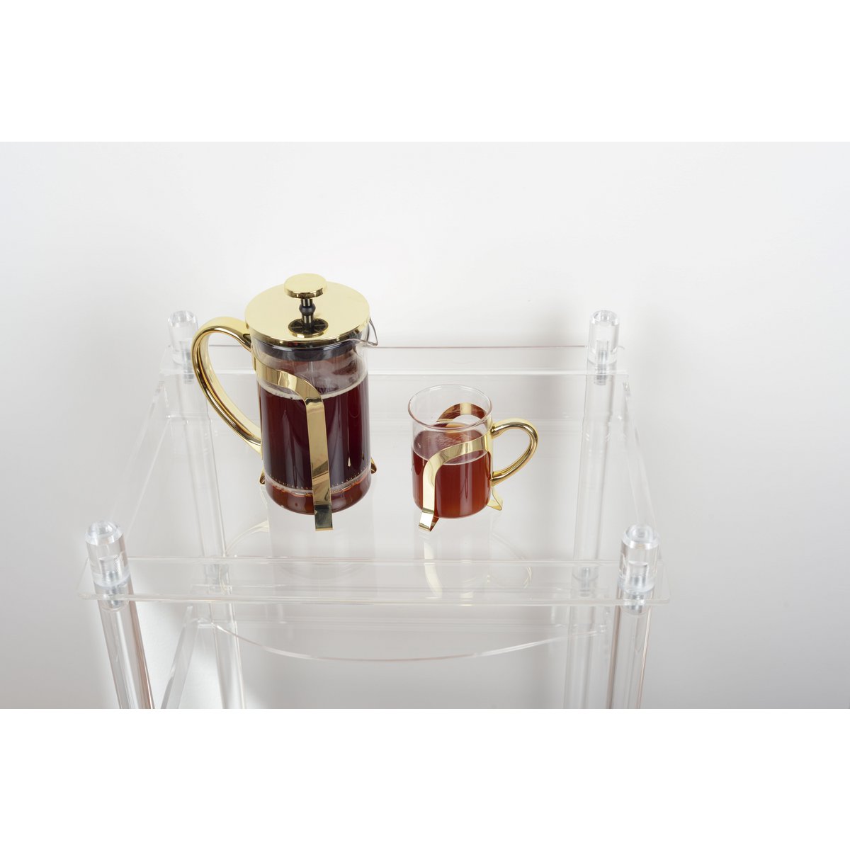 Cafetière en verre avec déco en métal doré 9x9x18cm