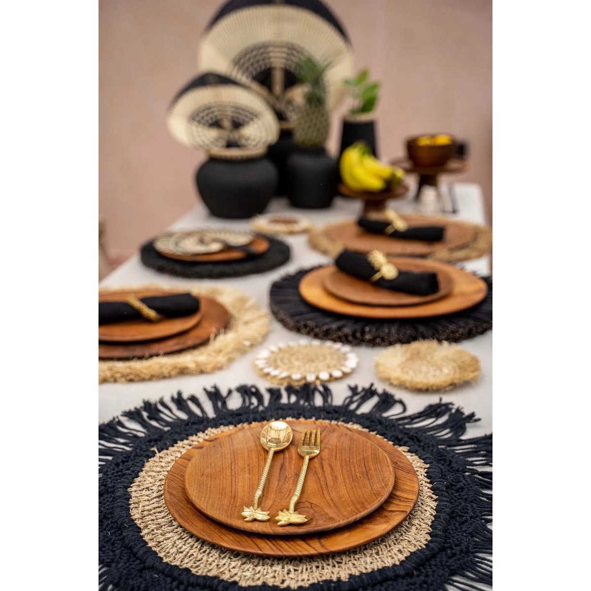 Assiette ronde en racine de teck - L