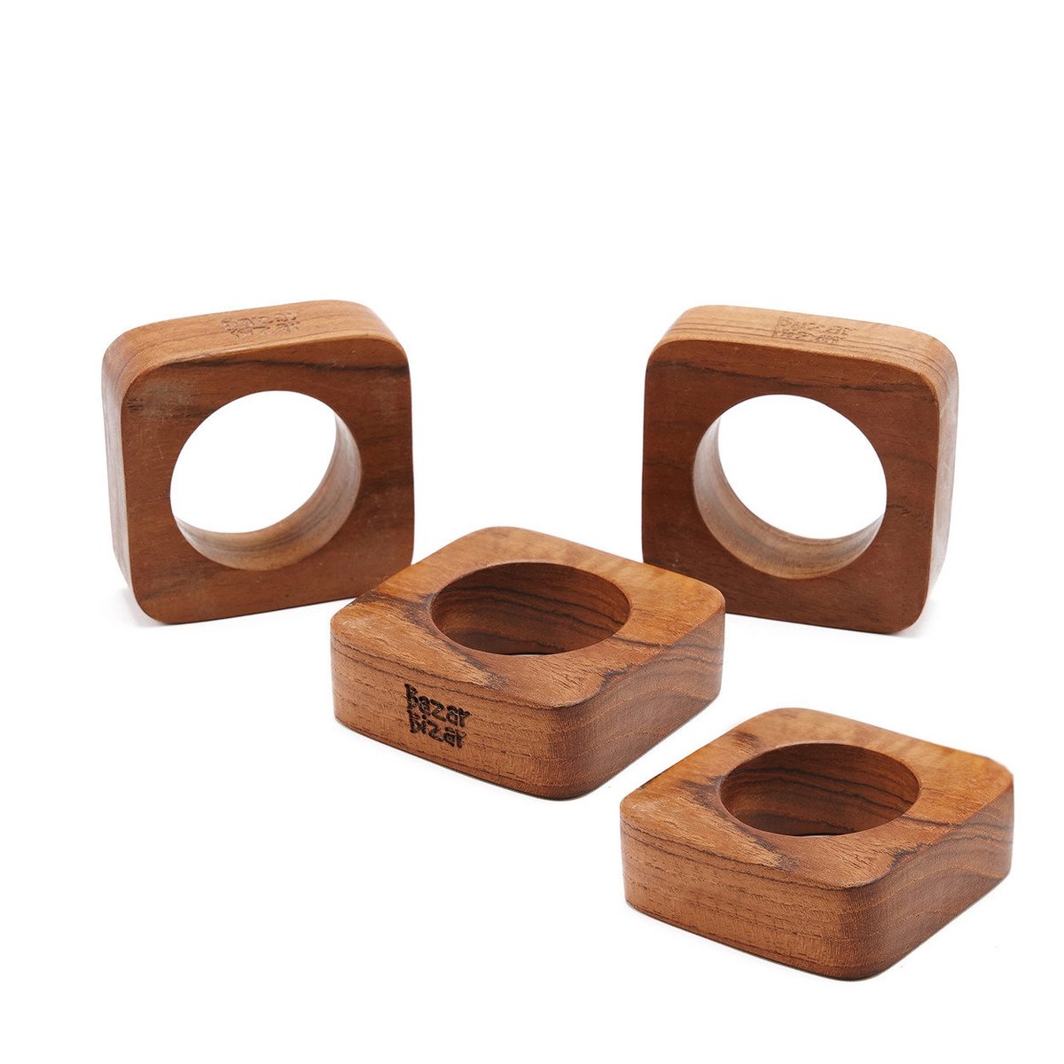 Ronds de serviette en racine de teck - Lot de 4