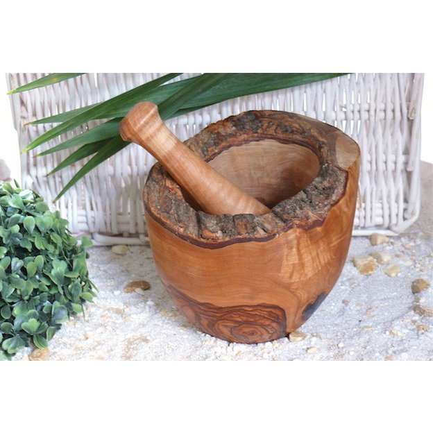 Mortier rustique Ø 12 cm avec pilon en bois d'olivier