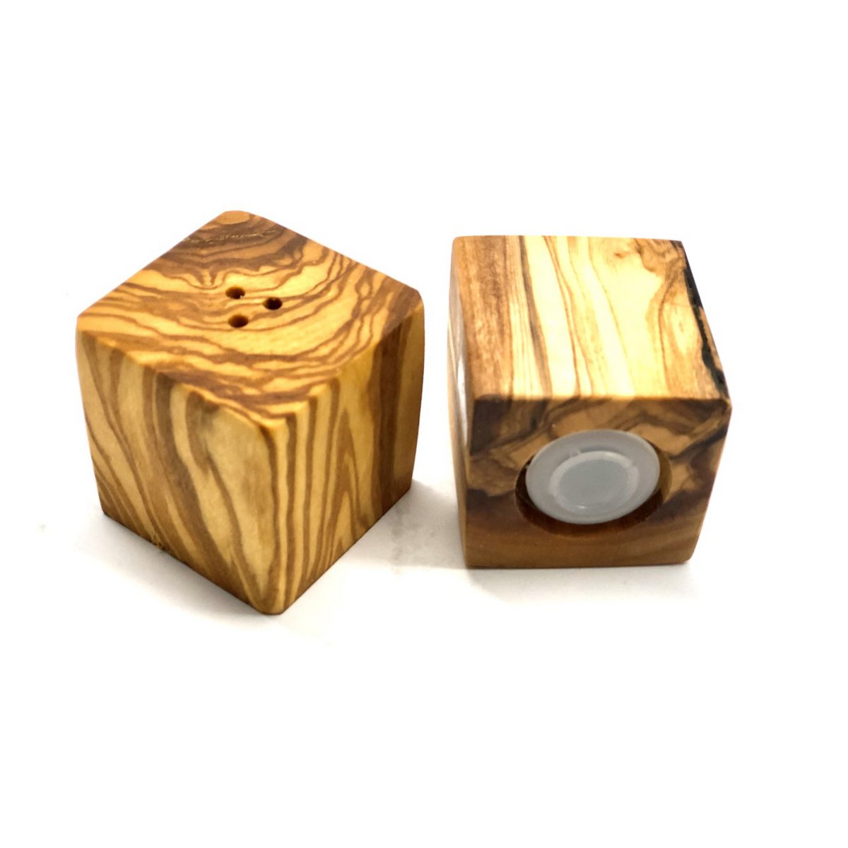 Set de 2 salières et poivrières CUBE en bois d'olivier