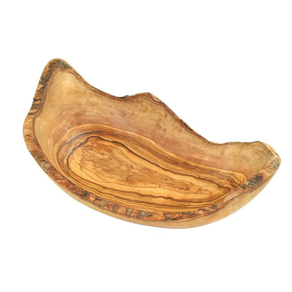 Corbeille à fruits bord rustique (longueur : 25 - 29 cm) en bois d'olivier