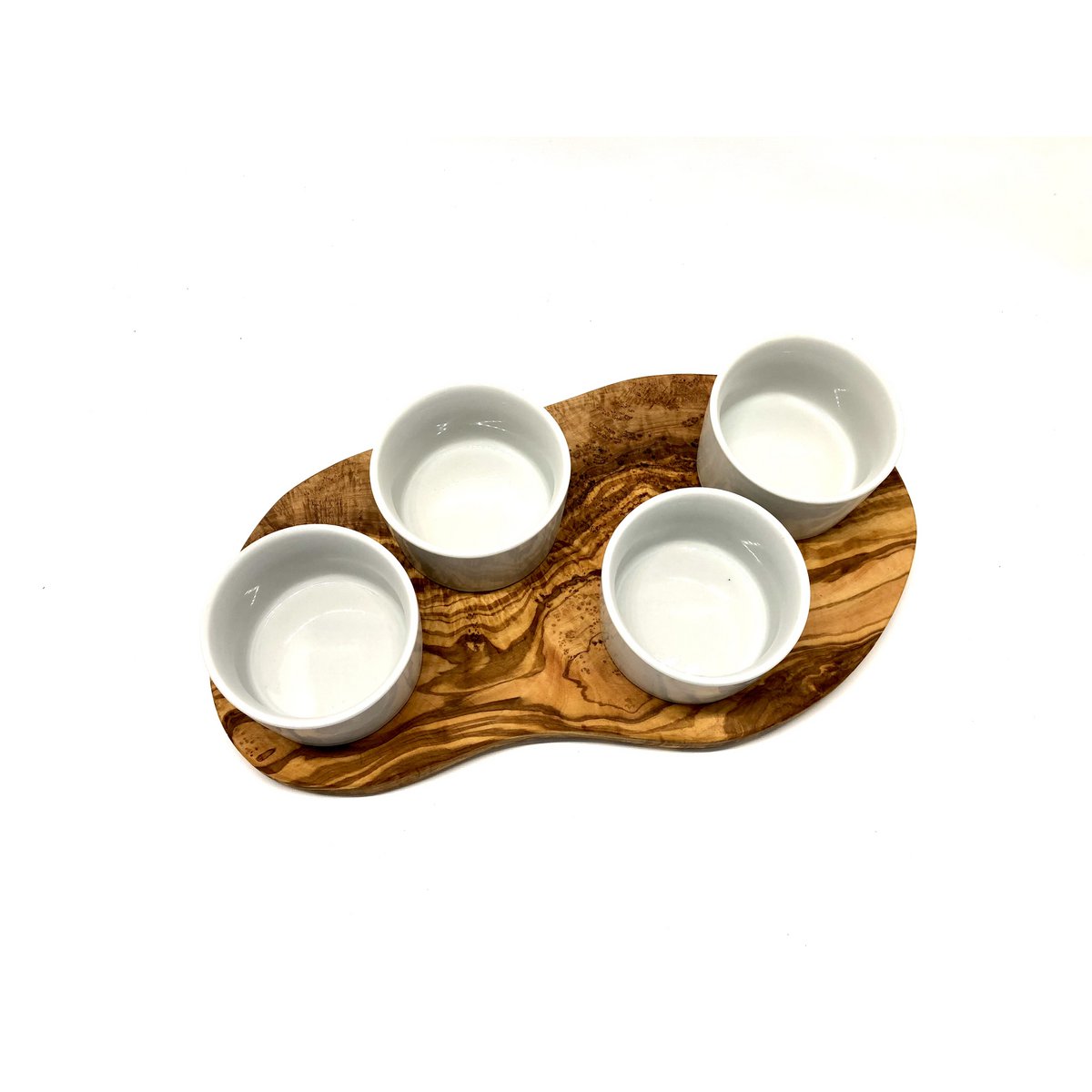 Plateau de service pour dips avec 4 petits bols en porcelaine