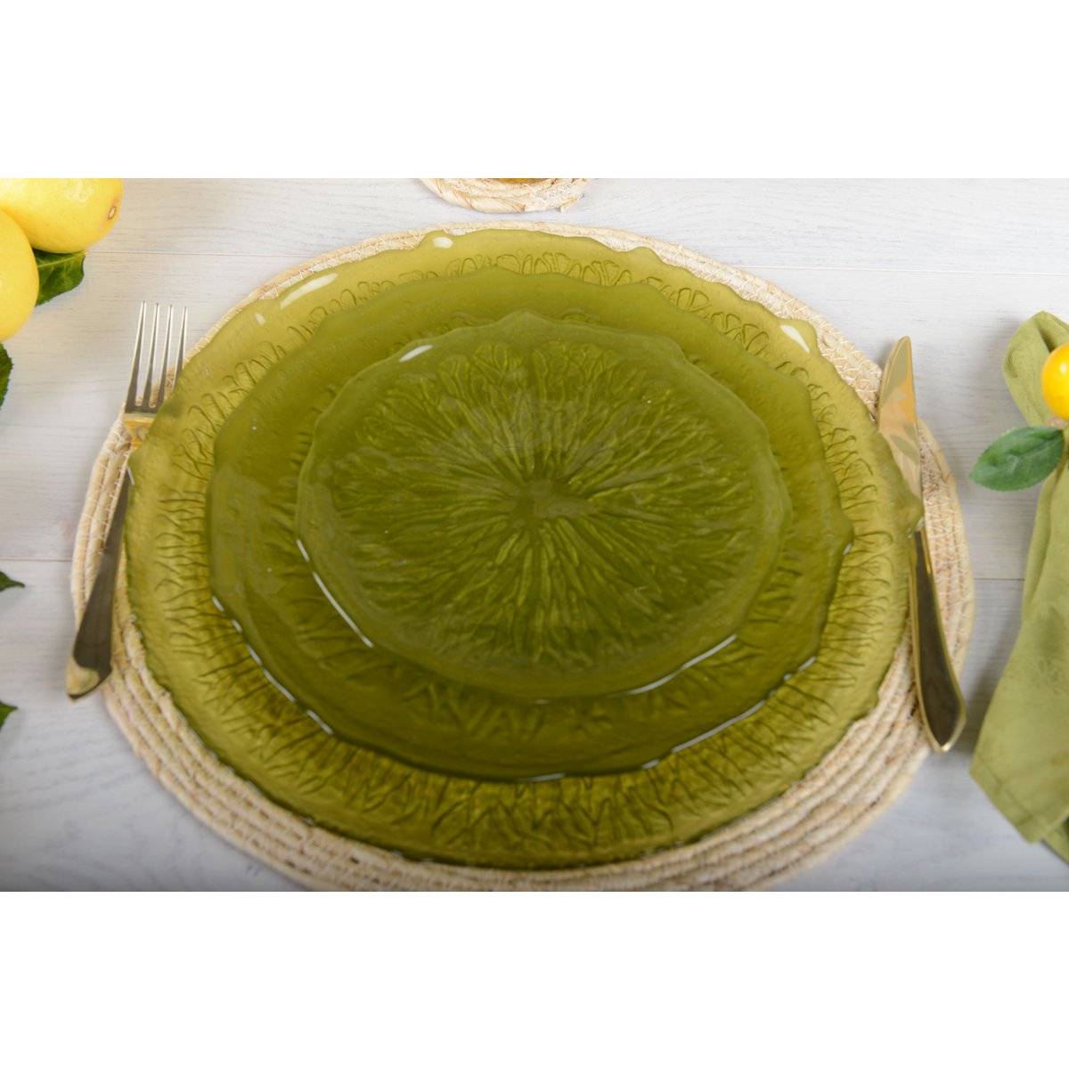 Assiette plate verte 28cm - citron