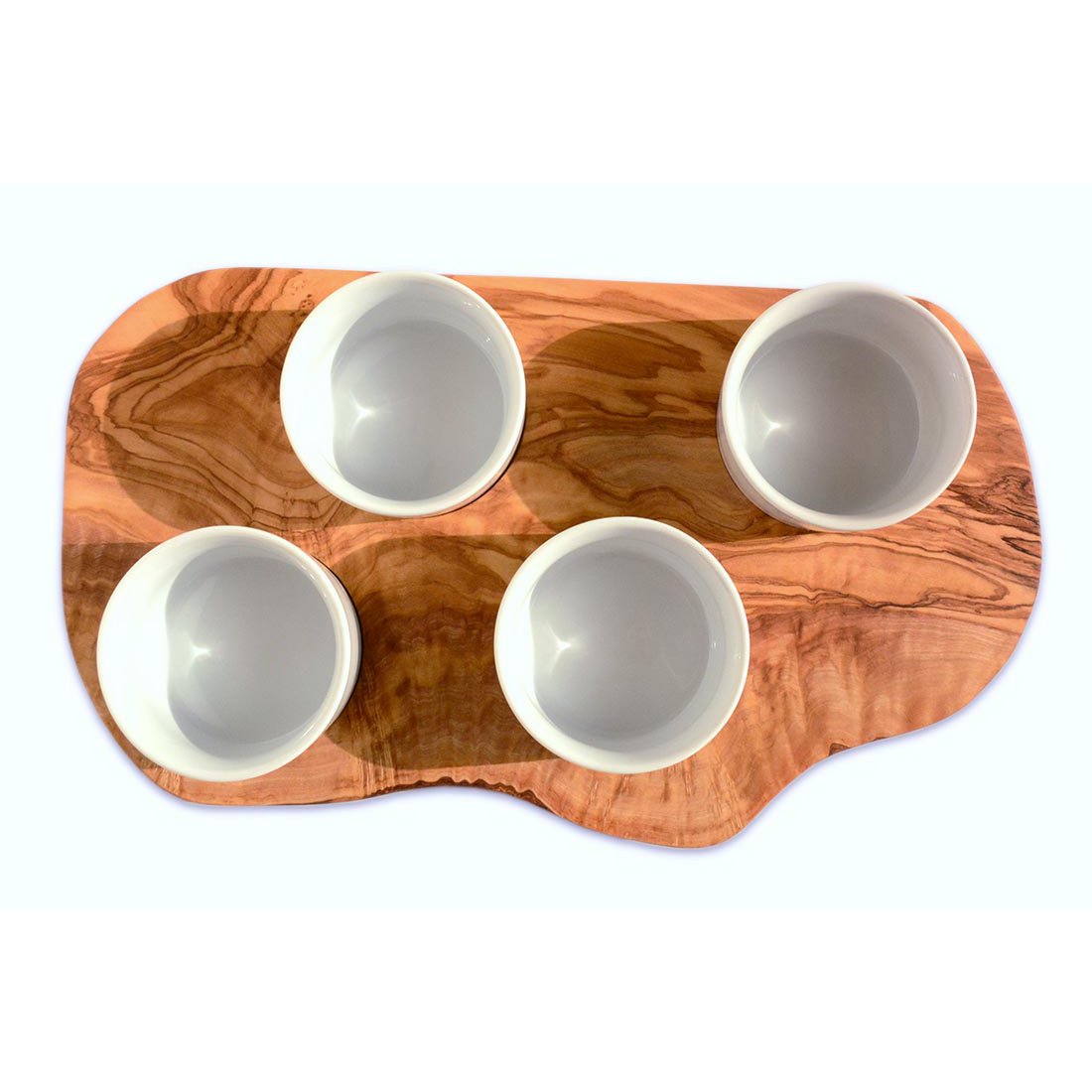Plateau de service pour dips avec 4 petits bols en porcelaine