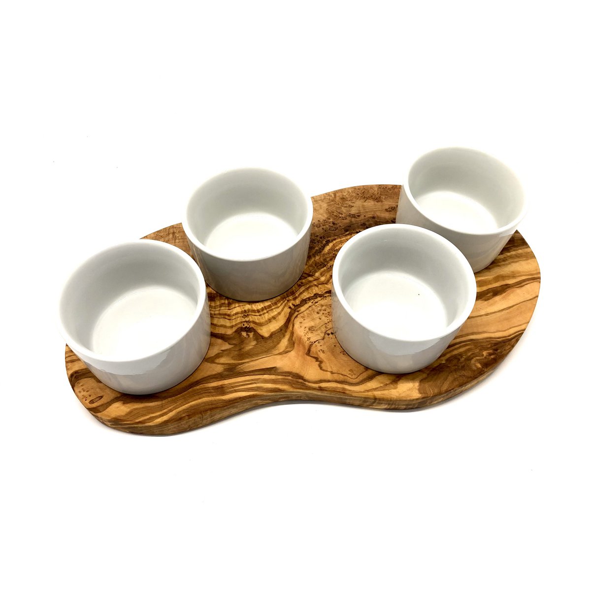 Plateau de service pour dips avec 4 petits bols en porcelaine