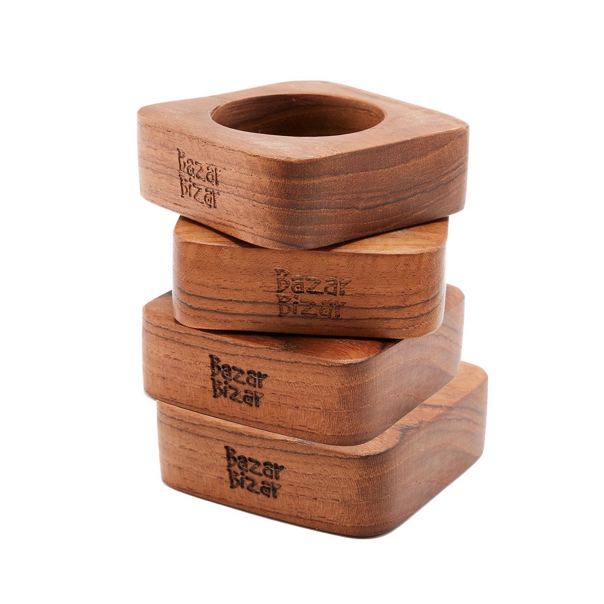 Ronds de serviette en racine de teck - Lot de 4