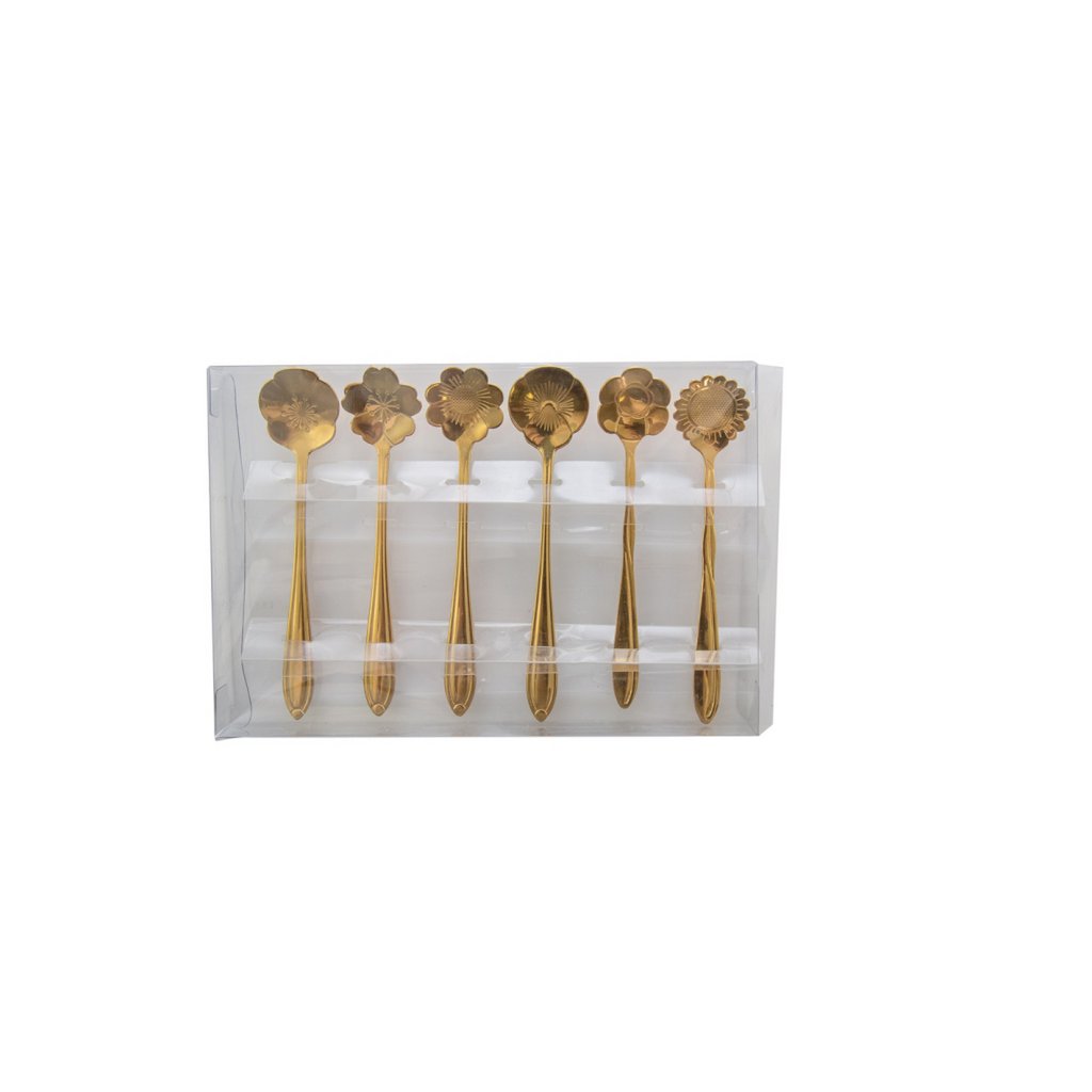 Cuillères à dessert fleurs assorties dorées - lot de 6