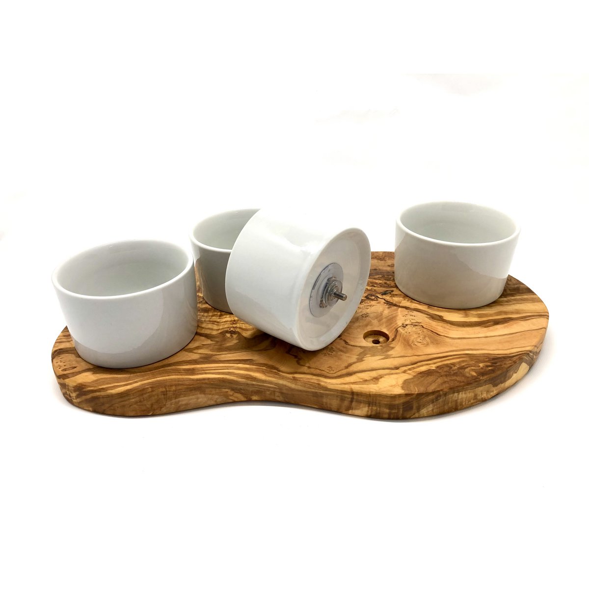 Plateau de service pour dips avec 4 petits bols en porcelaine