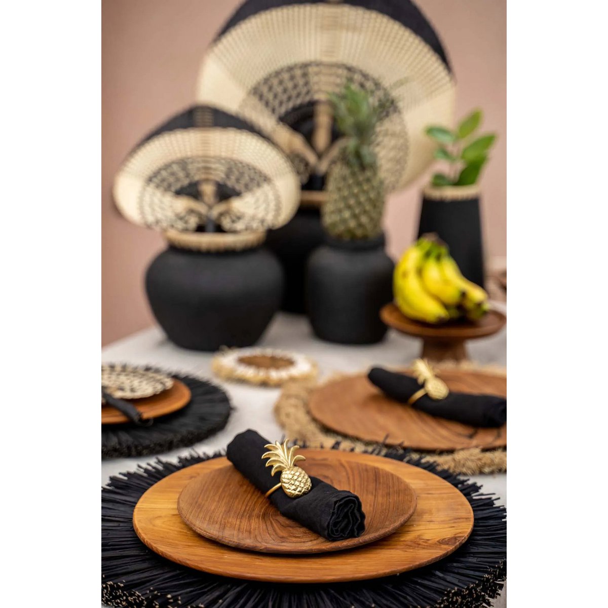 Assiette ronde en racine de teck - L