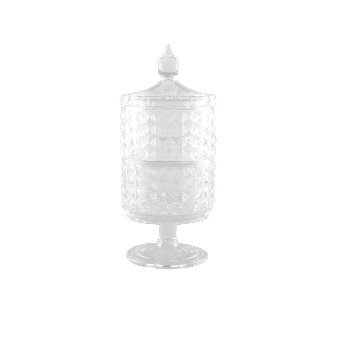Bonbonnière 2 étages en verre sur pied avec couvercle h24cm