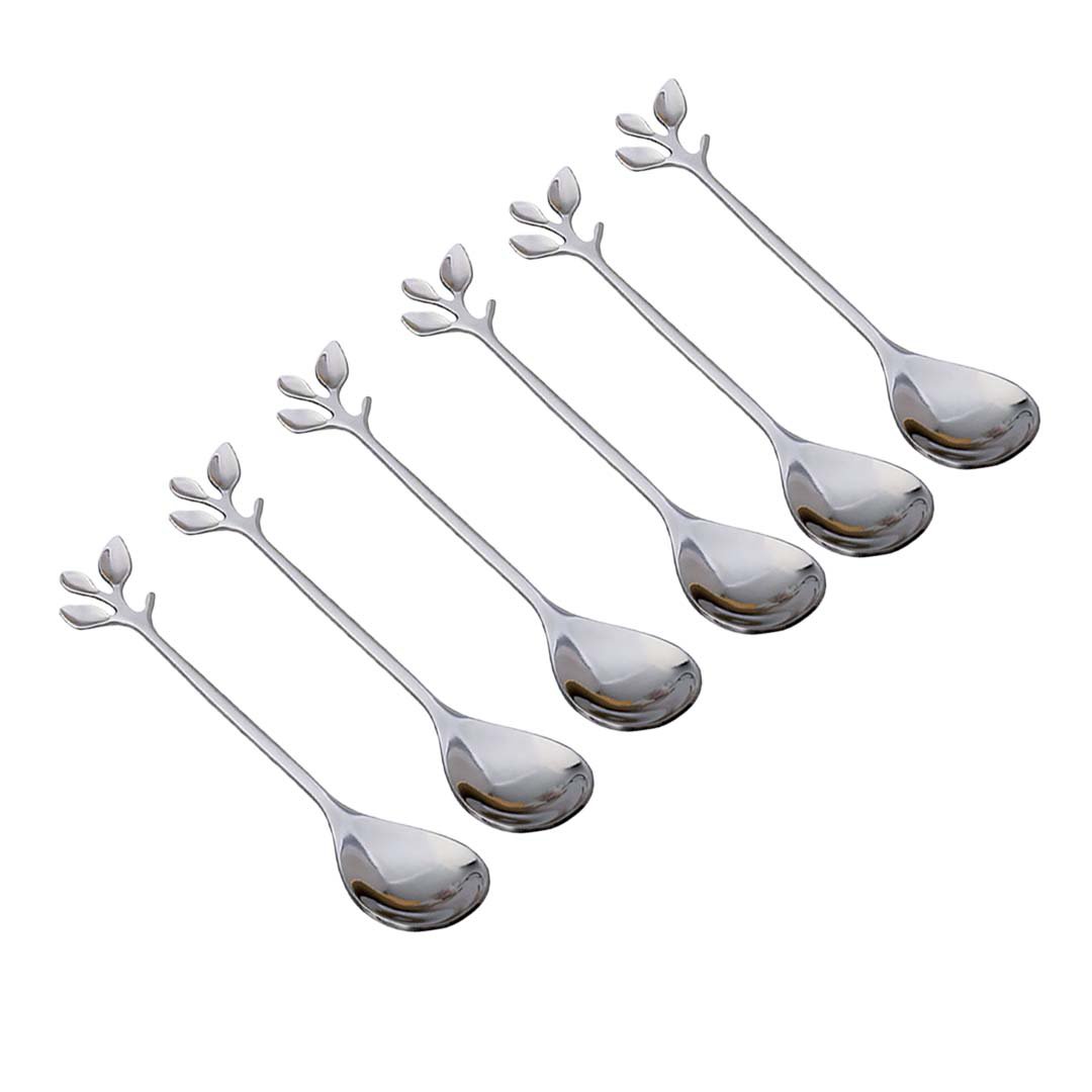 Cuillères à dessert feuilles assorties argent - lot de 6