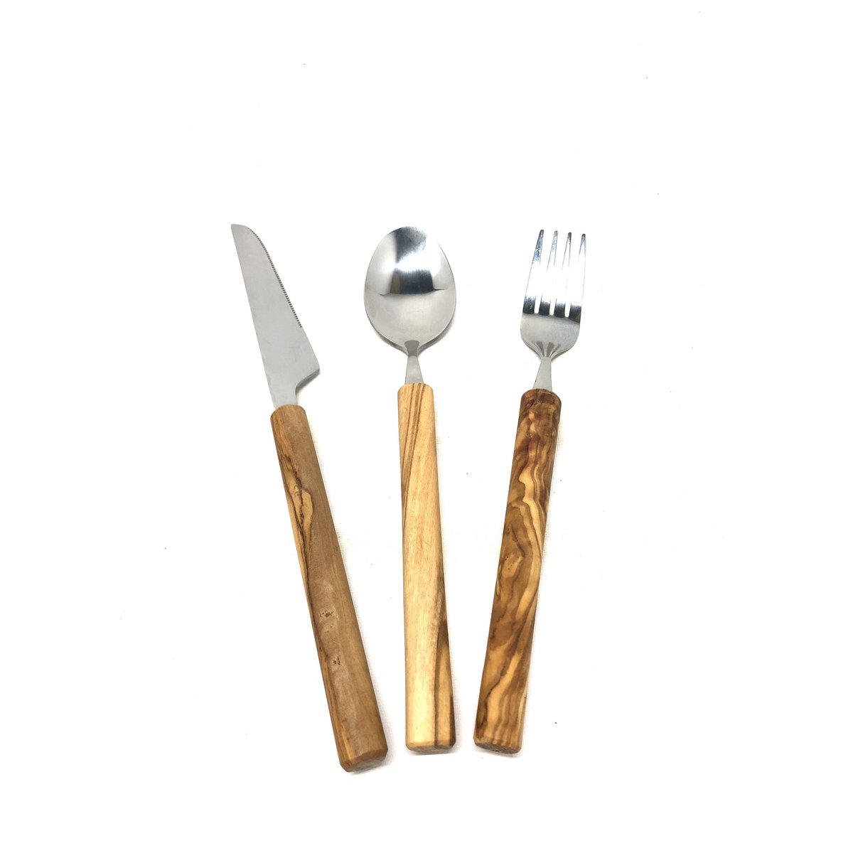 Couverts en acier inoxydable avec manche en bois d'olivier en lot de 3