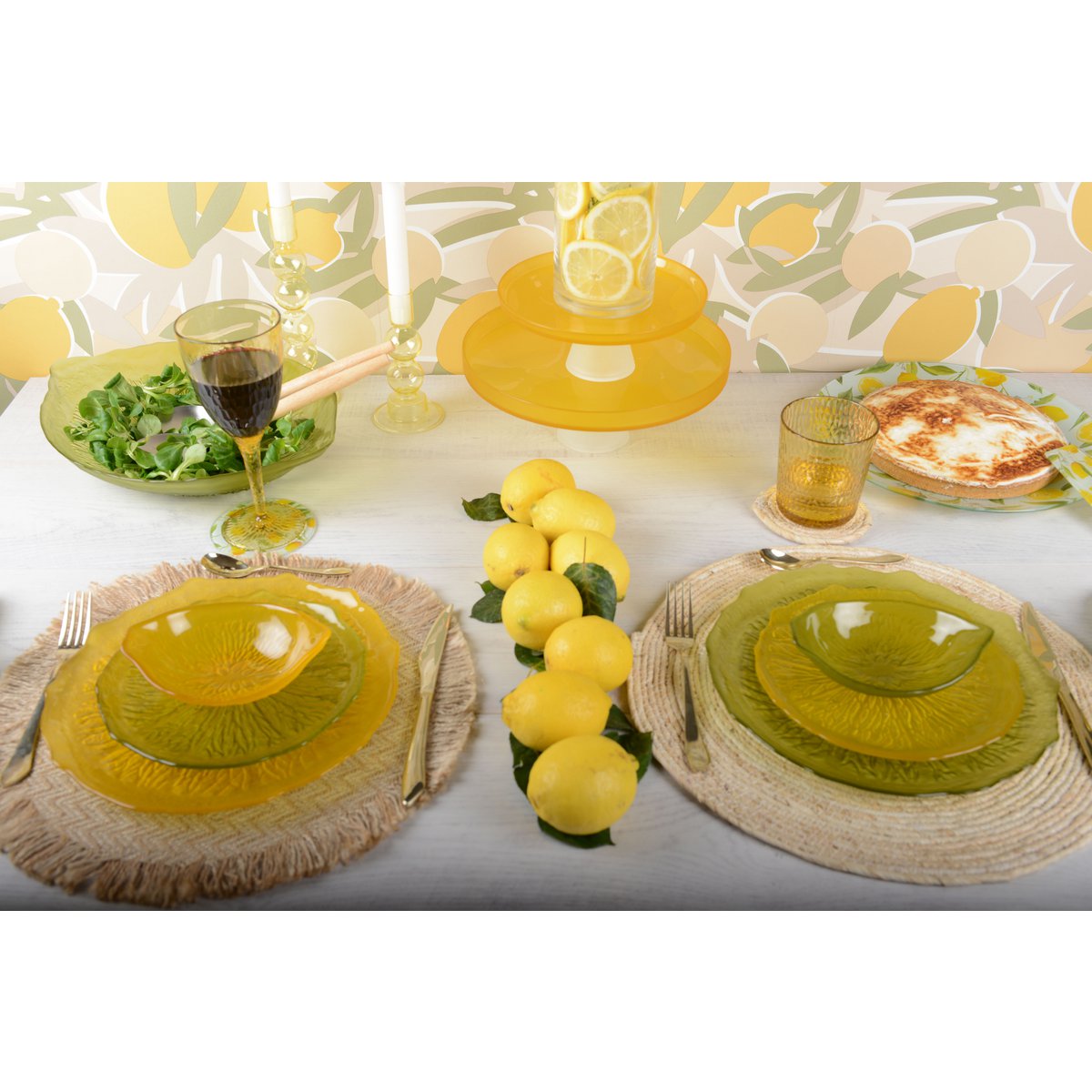 Assiette plate verte 28cm - citron