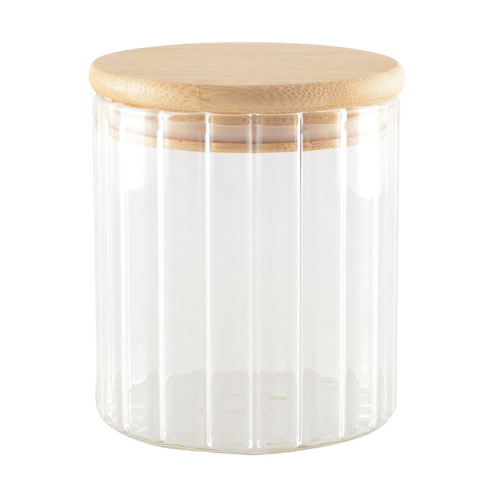 Pot de rangement en verre et couvercle en bois 9x9x10cm