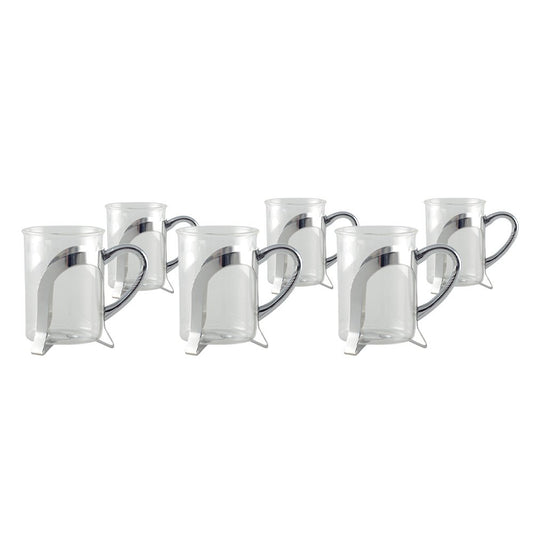 Tasses à café en verre avec déco en métal argent - lot de 2