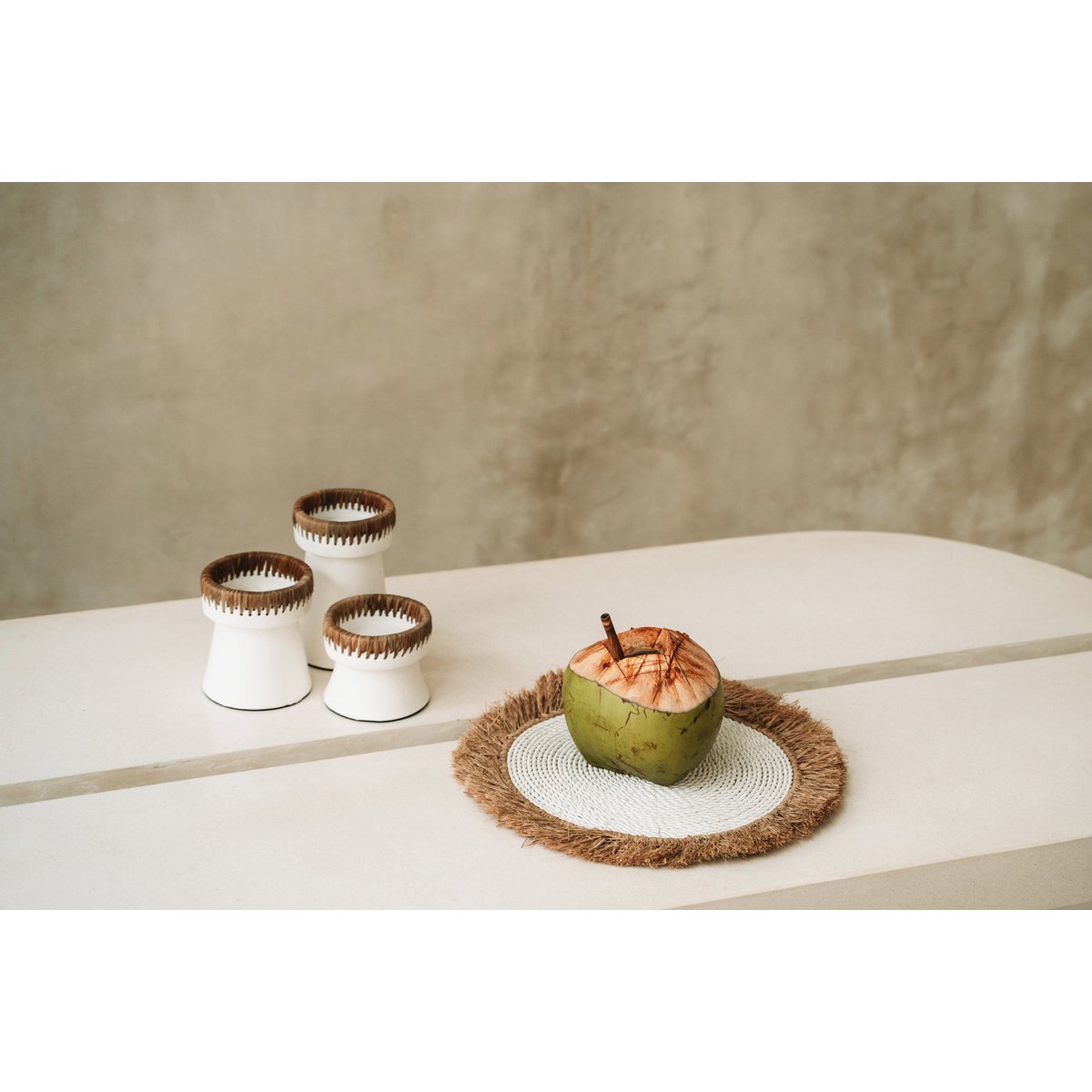 Set de Table Raphia Jacinthe d'Eau - Blanc Naturel