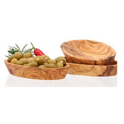 Lot de 3 bols ovales d'une longueur d'environ 15 à 17 cm chacun en bois d'olivier
